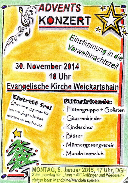 Adventskonzert am 30. November 2014 ab 18:00 Uhr in der ev. Kirche Weickartshain